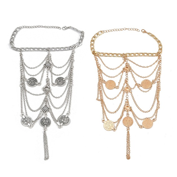 Богемный многослойный сплав цепи монета кисточка кольцо палец ноги браслеты для женщин