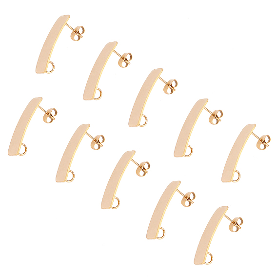 201 Stainless Steel Stud Earring Findings, with Ear Nuts/Earring Backs and Loop, Long-Lasting Plated, Rectangle