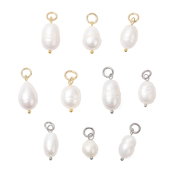 Подвески из натурального культивированного пресноводного жемчуга и риса, с 304 кольцами из нержавеющей стали, цвет морской раковины