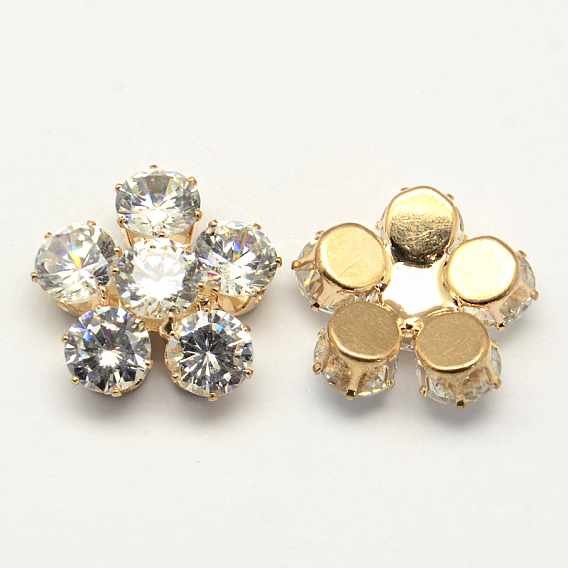 Цветочные кубического циркония кабошоны, со сплавочной фурнитурой, 22x23x8 мм