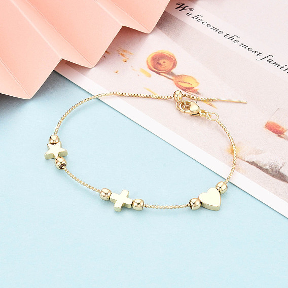 Регулируемые браслеты-слайдеры из латунных бусин для женщин, сердце, крест и звезда
