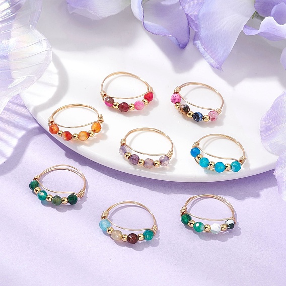 Круглые натуральные бусины агата кольца для пальцев, латунные кольца для женщины