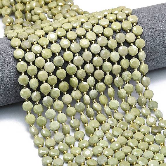 Бусы из натурального алашанского агата, граненый шестиугольный разрез, плоско-круглые, с бисером