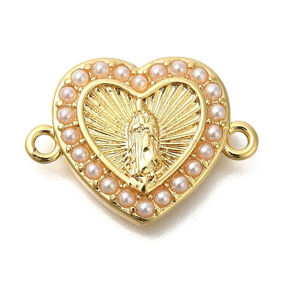 Подвеска из латуни с покрытием для стойки, с пластмассовой жемчужиной abs, долговечный, без кадмия и без свинца, сердечная ссылка