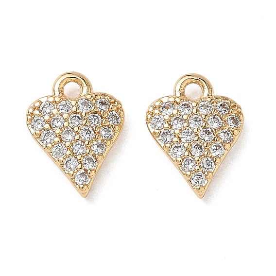 Valentine's Day Brass Micro Pave Clear Cubic Zirconia Charms, Heart Charms, Nickel Free