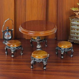 Retro Wood Table & Chair Miniature Ornament Sets, Micro Landscape Home Dollhouse Accessories, Home Display Decoration