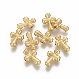 Brass Matte Beads, Real Golden Long-Lasting Plated, Cross