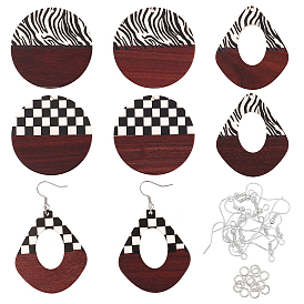 Kits de fabrication de boucles d'oreilles bricolage, y compris 8 pcs 4 styles imprimés en résine et pendentifs en bois, 20pcs 304 anneaux de saut en acier inoxydable et 20pcs 304 crochets de boucles d'oreilles en acier inoxydable, larme et rond plat