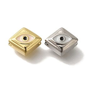 Rack Plating Brass Enamel Beads, Long-Lasting Plated, Rhombus with Eye