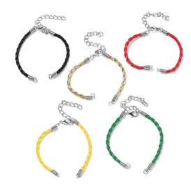 Плененные браслеты из PU кожанного шнура, с железной фурнитурой и сплавочными застежками , платина