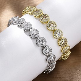 Браслеты-цепочки из латуни с микропаве и прозрачным кубическим цирконием, плоские круглые звенья для женщин, без свинца и без кадмия, стойки покрытие