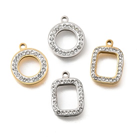 304 подвески из нержавеющей стали, плоские круглые и прямоугольные подвески, с пластиковой имитацией ракушки и стразами из полимерной глины, ионное покрытие (ip)