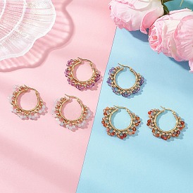 3 пары латунных серег-колец с натуральными драгоценными камнями, с фурнитурой для сережек из железа и 304 нержавеющей стали