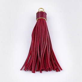 PU Leather Tassel Big Pendants Decorations, with Alloy Findings, Golden