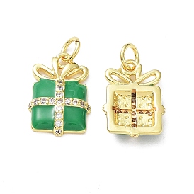 Brass with Clear Cubic Zirconia Enamel Pendants, Cadmium Free & Lead Free, Rack Plating, Christmas Theme, Gift