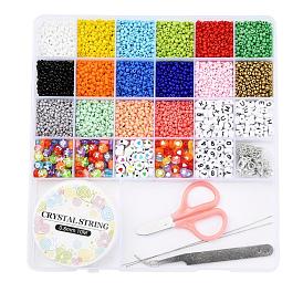 DIY Jewelry Making Kits, Including Round Baking Paint & Opaque Colours Glass Seed Beads, Flat Round Acrylic Beads, Elastic Crystal Thread, Tweezers, Scissors and Steel Beading Needles