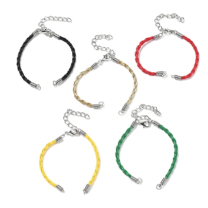 Плененные браслеты из PU кожанного шнура, с железной фурнитурой и сплавочными застежками , платина