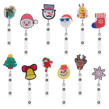 12шт. рождественские акриловые значки на катушках, разнообразные, с выдвижным держателем бейджа из АБС-пластика