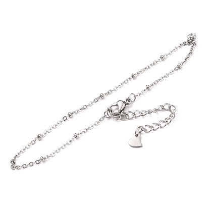 304 Stainless Steel Cable Chain, Satellite Chain Anklets, with Rondelle Beads and Lobster Claw Clasps
