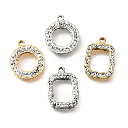 304 подвески из нержавеющей стали, плоские круглые и прямоугольные подвески, с пластиковой имитацией ракушки и стразами из полимерной глины, ионное покрытие (ip)