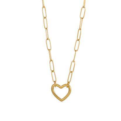 Полые сердца 304 из нержавеющей стали кулон ожерелье, ожерелья с цепочками и скрепками, ионное покрытие (ip)