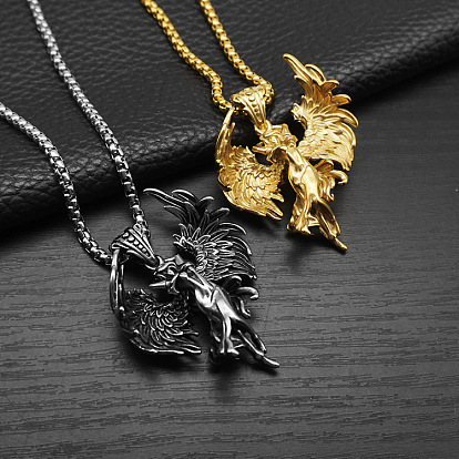 304 Stainless Steel Goddess with Angel Wings Pendant Necklaces for Men Women