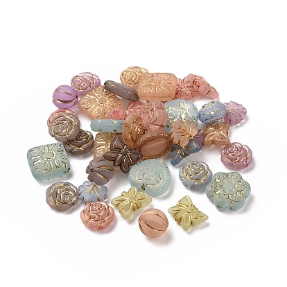 Plating Acrylic Beads, Golden Metal Enlaced, Frosted, Mixed Shapes