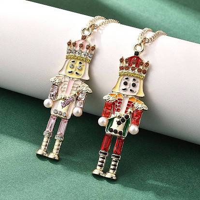 Ожерелья с подвеской в виде рождественского щелкунчика из сплава и эмали, с пластиковым жемчугом и стразами, золотые