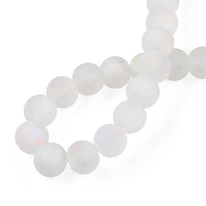 Transparent Frosted Glass Bead Strands, AB Color Plated, Round