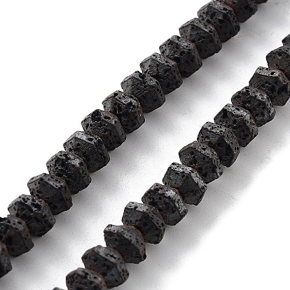 Natural Lava Rock Beads Strands, Frosted Hexagon
