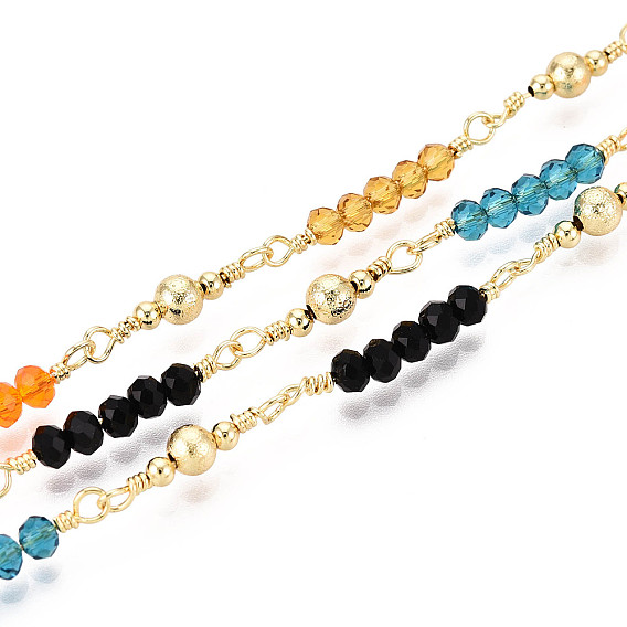 Цепочки ручной работы из латунных звеньев и стеклянных бусин, с катушкой, пайки, реальный 18 k позолоченный
