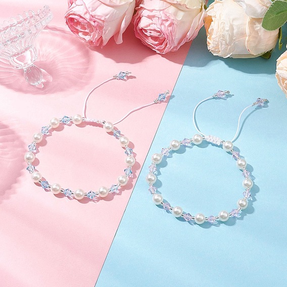 2шт 2 цвета АБС пластик имитация жемчуга круглые бусины браслеты для женщин, с имитацией австрийских хрустальных стеклянных бусин