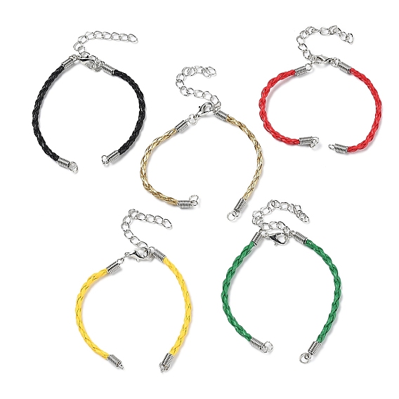 Плененные браслеты из PU кожанного шнура, с железной фурнитурой и сплавочными застежками , платина