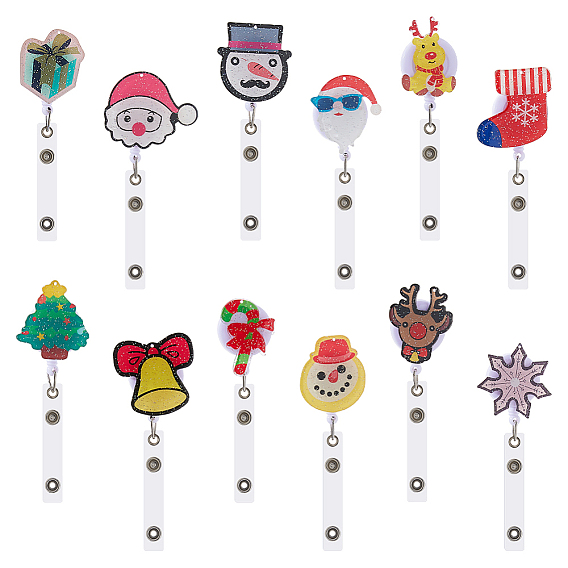 12шт. рождественские акриловые значки на катушках, разнообразные, с выдвижным держателем бейджа из АБС-пластика