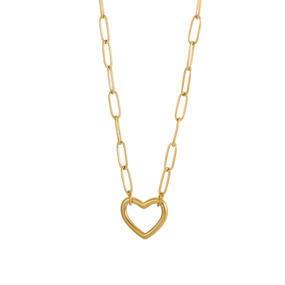 Полые сердца 304 из нержавеющей стали кулон ожерелье, ожерелья с цепочками и скрепками, ионное покрытие (ip)