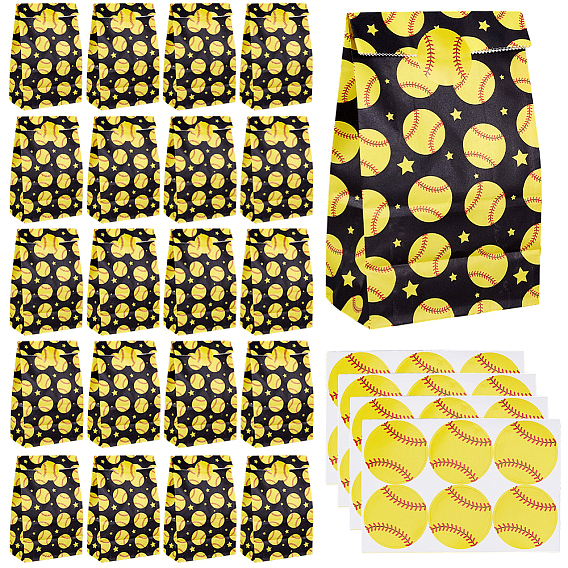 48 шт. прямоугольные бумажные подарочные пакеты с бейсбольным принтом, с 12 листами бейсбольной крафт-бумаги этикетки наклейки