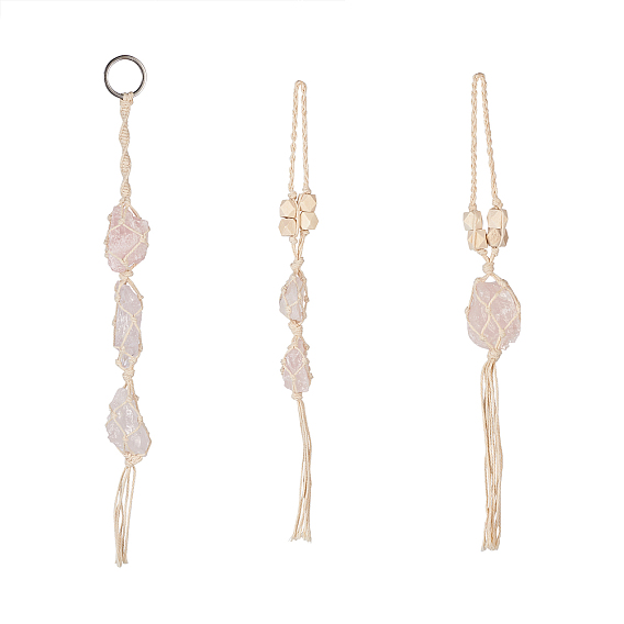 3шт 3 стиль нерегулярный драгоценный камень подвесной кулон украшение, с хлопковым шнуром и деревянными бусинами, для украшения интерьера автомобиля аксессуары