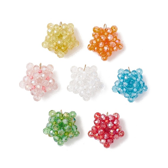 Подвески из стекла в виде звезд, с настоящим 18позолоченным 304каратным золотом {3} кольцом из нержавеющей стали и бисером, граненые