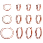 12Pcs 3 Styles Brass Rhinestone Hoop Earrings, Ring