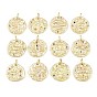 Brass Micro Pave Colorful Cubic Zirconia Charms, Round with Constellation Charms, Rack Plating, Long-Lasting Plated, Cadmium Free & Lead Free, Golden