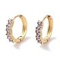 Brass Pave Cubic Zirconia Hoop Earrings for Women, Real 18K Gold Plated