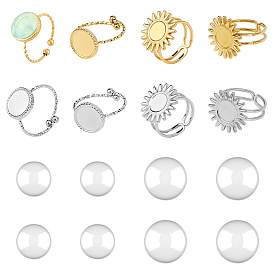 8шт 304 компонент открытого манжетного кольца из нержавеющей стали, настройки звонка, с 8 прозрачными стеклянными кабошонами