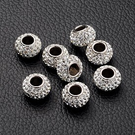 Austrian Crystal European Beads, Large Hole Beads, Single 925 Sterling Silver Core, Rondelle, 11x7.5mm, Hole: 4.5mm