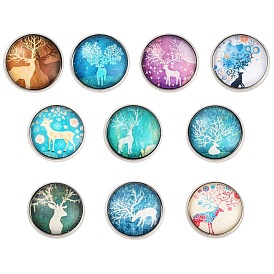Round with Deer Glass Brooches, Platinum Plated Zinc Alloy Pins, for Backpack