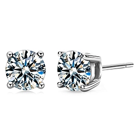 925 Sterling Silver with Moissanite Rhinestone Earrings, Square