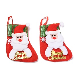 Cloth Hanging Christmas Stocking, Candy Gift Bag, for Christmas Tree Decoration, Santa Claus with Word Merry Christmas