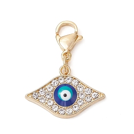 Evil Eye Alloy Enamel Rhinestones Pendant Decorations, Lobster Claw Clasps Charms, for Bag Key Ornaments