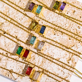 Ожерелья с прямоугольным кулоном из латуни с кубическим цирконием в стиле камня рождения для женщин, золотые