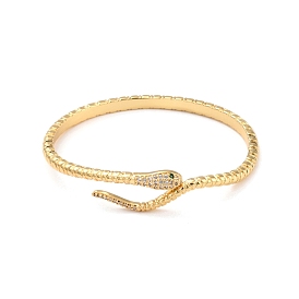 Green Cubic Zirconia Snake Wrap Cuff Bangle, Brass Textured Open Bangle for Women, Lead Free & Cadmium Free
