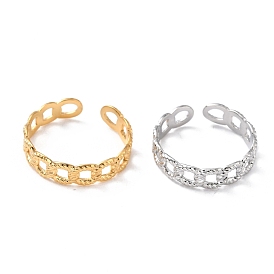 Ion Plating(IP) 304 Stainless Steel Finger Rings, Cuff Rings, Long-Lasting Plated, Textured Curb Chain Shape